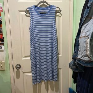 Blue and white striped dress